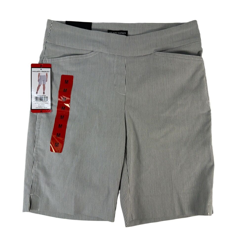 Hilary Radley Women's Gray Striped Shorts Size M Rayon Nylon Blend